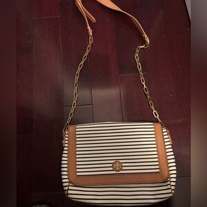 Striped Tan and White Crossbody Bag